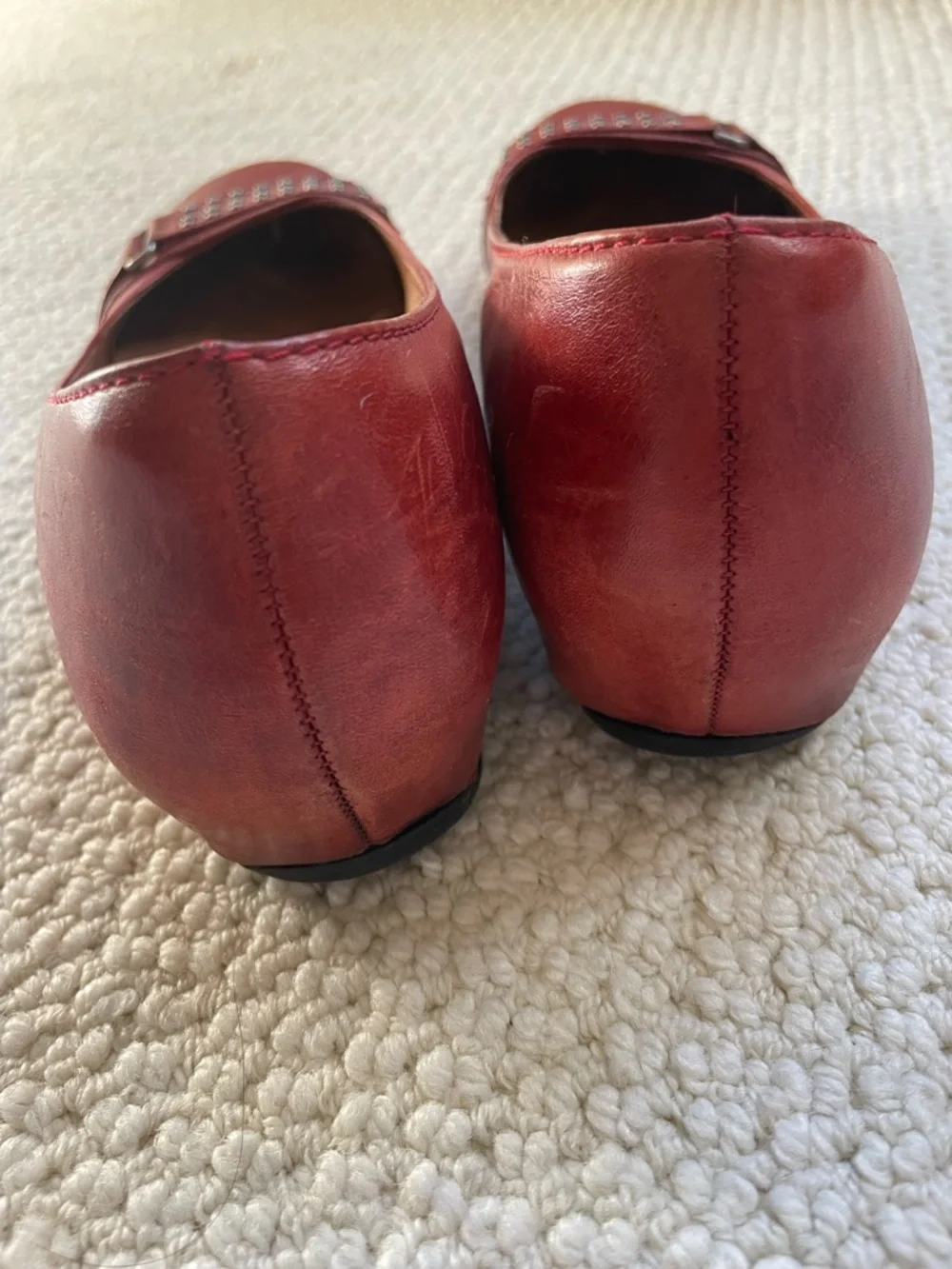 Nurture Red Leather Flats | Studded Strap Comfort Wedge Shoes - Picture 4 of 5